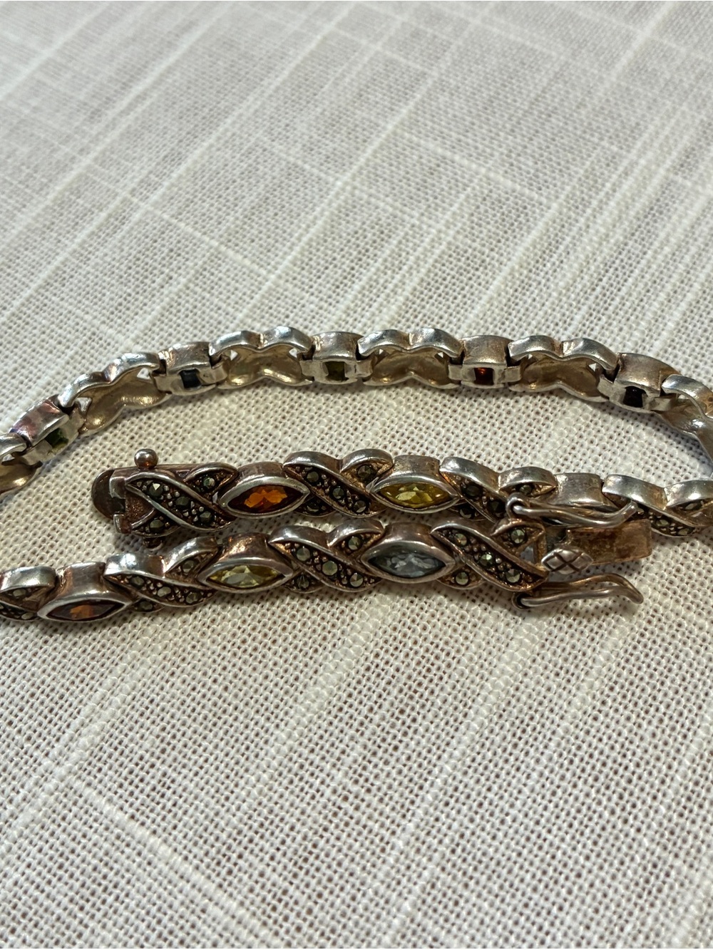 Multi-Stone Sterling Marcasite Vintage Bracelet - Picture 7 of 9